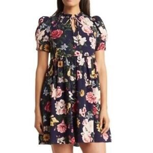 Vince Camuto Floral Navy Puff Sleeve Mini Dress Women’s Sz 2
